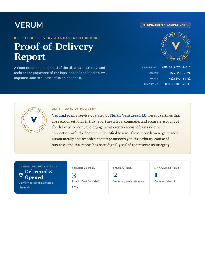 Sample Verum Proof-of-Delivery Report first page preview